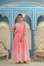 Thumbnail for Juniper Women's Pink Cotton Cambric Festive Wear Solid Gotta Work Dress - Distacart