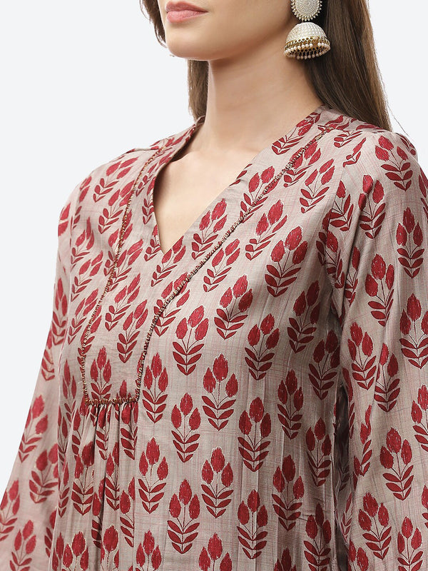 Biba Women Maroon Ethnic Motifs Printed Kurta with Trousers - Distacart