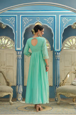 Thumbnail for Juniper Women's Turquoise Cotton Cambric Festive Wear Solid Gotta Work Dress - Distacart