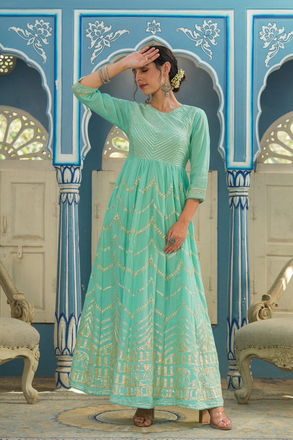 Juniper Women's Turquoise Cotton Cambric Festive Wear Solid Gotta Work Dress - Distacart