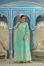 Thumbnail for Juniper Women's Turquoise Cotton Cambric Festive Wear Solid Gotta Work Dress - Distacart