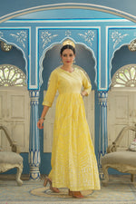 Thumbnail for Juniper Women's Yellow Cotton Cambric Festive Wear Solid Gotta Work Dress - Distacart