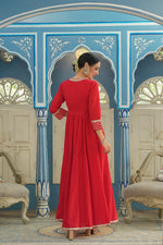Thumbnail for Juniper Women's Red Cotton Cambric Festive Wear Solid Gotta Work Dress - Distacart