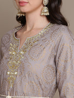 Thumbnail for HERE&NOW Embroidered Bandhani Printed Notched Neck Thread Work Anarkali Kurta - Distacart