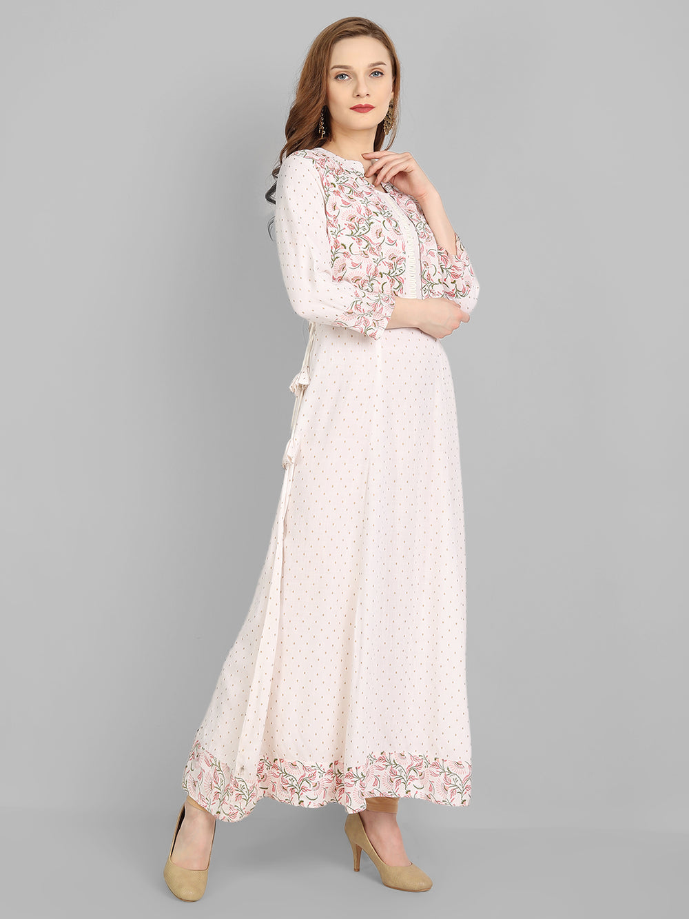 Juniper Women's Off White Rayon Printed Flared Dress - Distacart