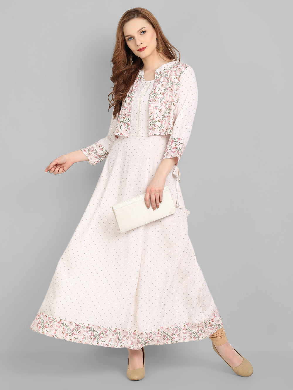 Juniper Women's Off White Rayon Printed Flared Dress - Distacart