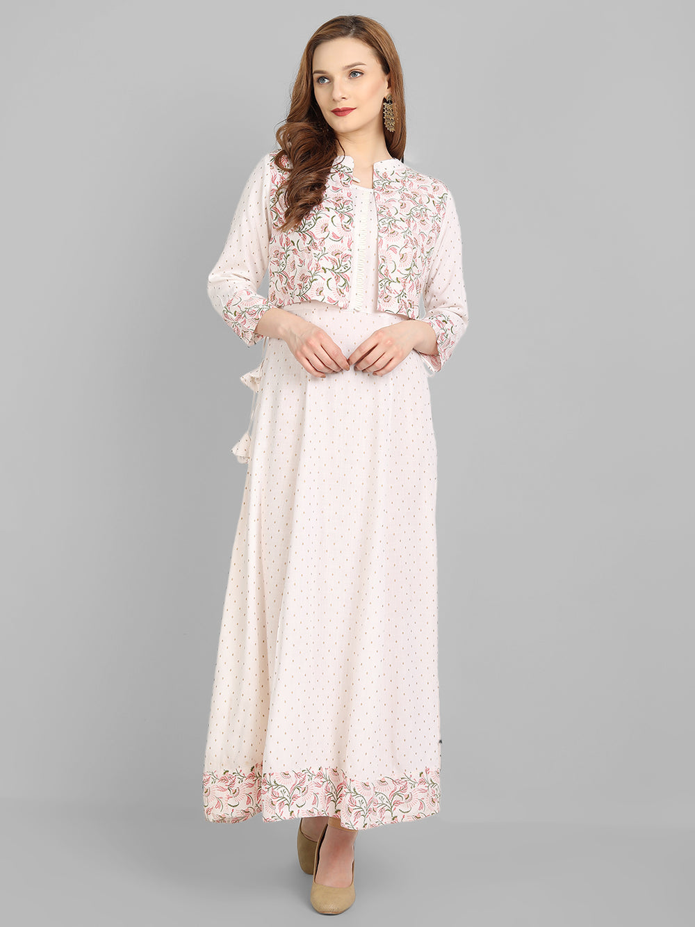 Juniper Women's Off White Rayon Printed Flared Dress - Distacart
