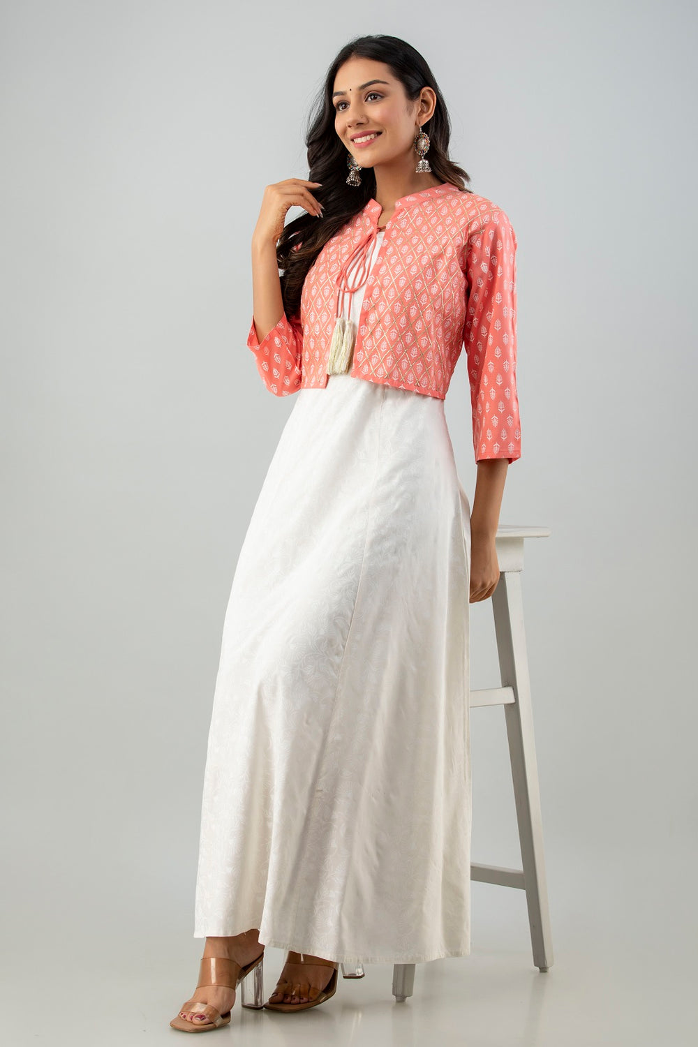 Juniper Women's White Pink Rayon Printed Flared Dress - Distacart