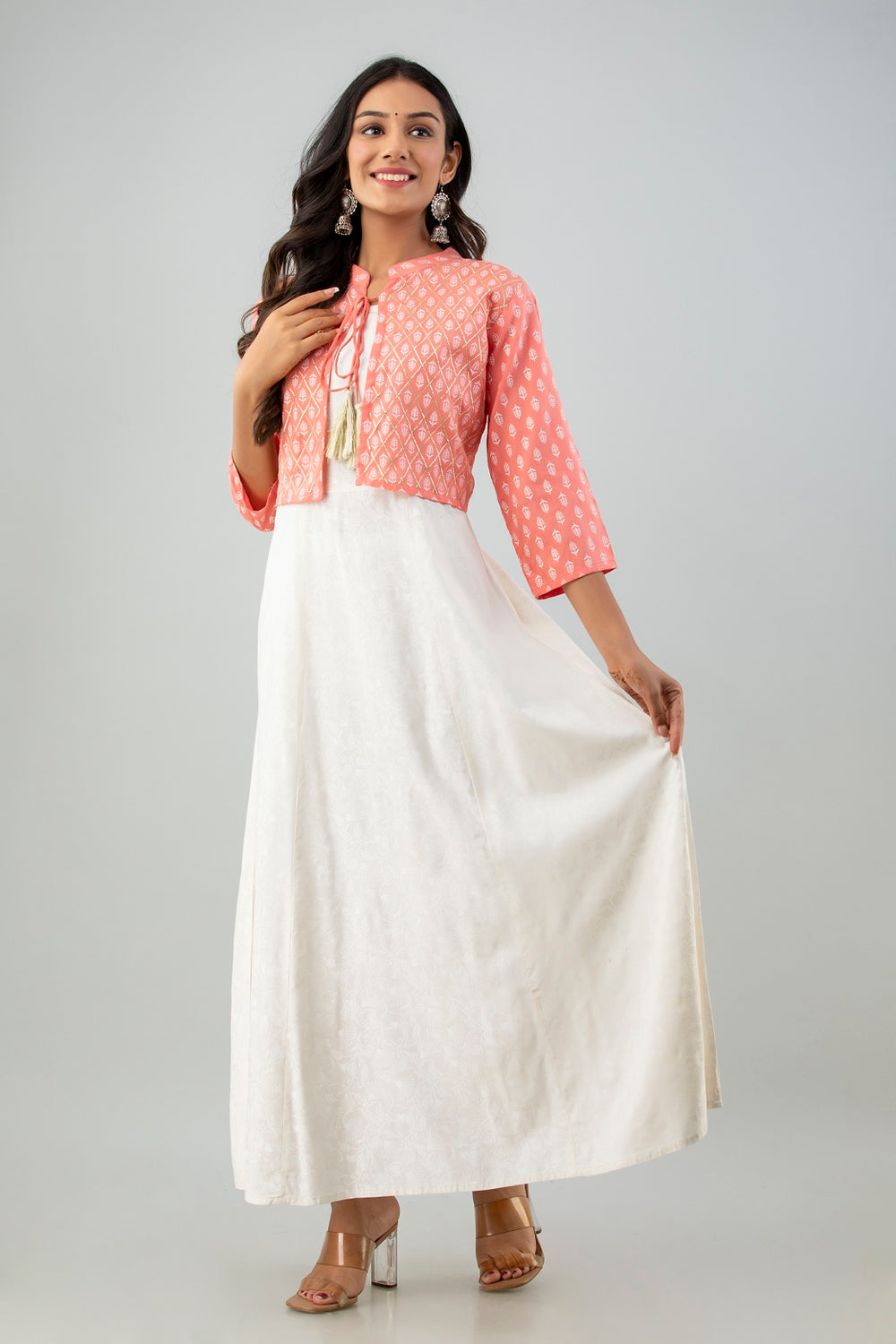 Juniper Women's White Pink Rayon Printed Flared Dress - Distacart