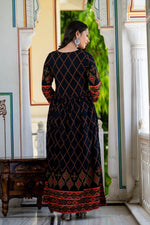 Thumbnail for Juniper Women's Black Rayon Printed Flared Dress - Distacart