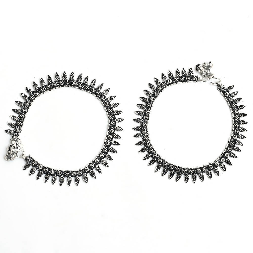 Mominos Fashion Kamal Johar Oxidised Silver Women Wear Anklets