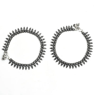 Mominos Fashion Kamal Johar Oxidised Silver Women Wear Anklets