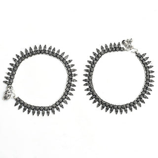 Mominos Fashion Kamal Johar Oxidised Silver Women Wear Anklets