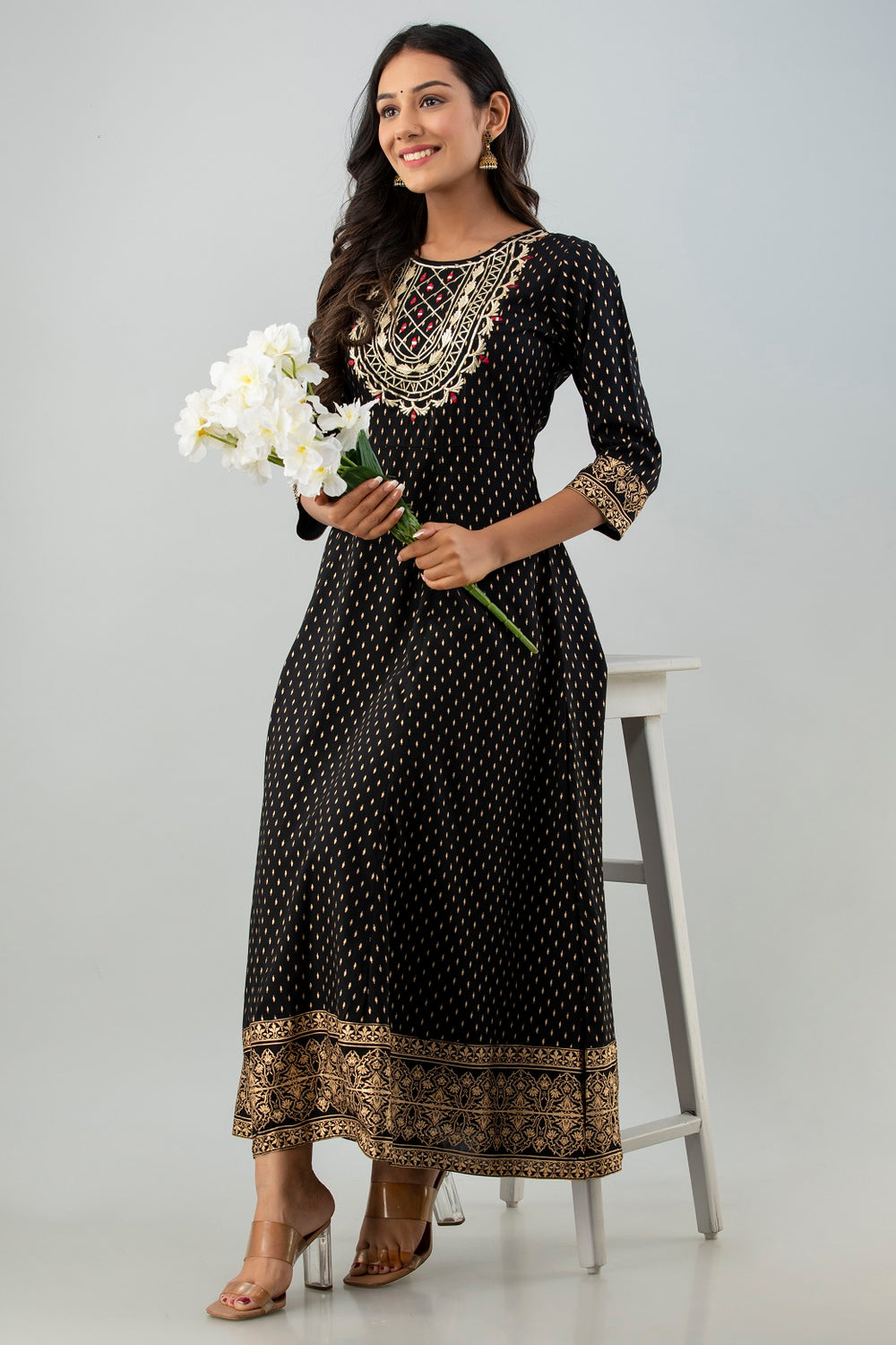 Juniper Women's Black Rayon Printed Flared Dress - Distacart