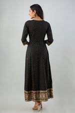 Thumbnail for Juniper Women's Black Rayon Printed Flared Dress - Distacart