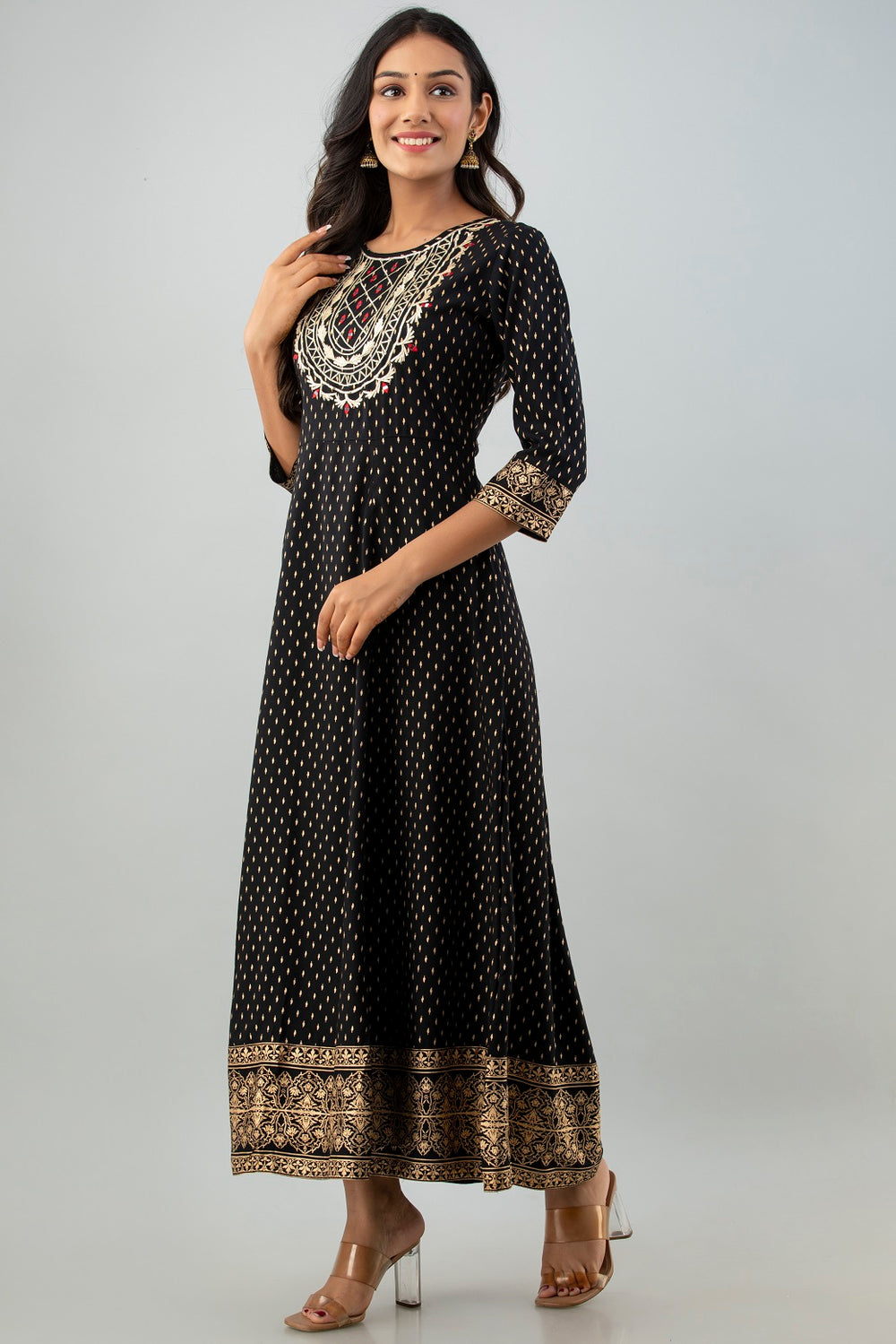 Juniper Women's Black Rayon Printed Flared Dress - Distacart