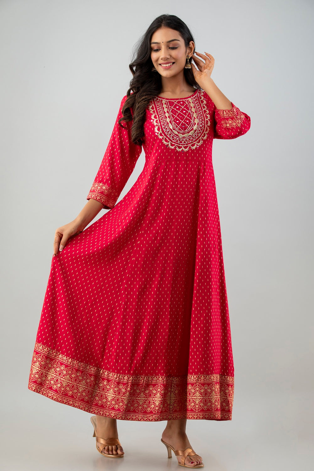 Juniper Women's Red Rayon Printed Flared Dress - Distacart