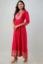 Thumbnail for Juniper Women's Red Rayon Printed Flared Dress - Distacart