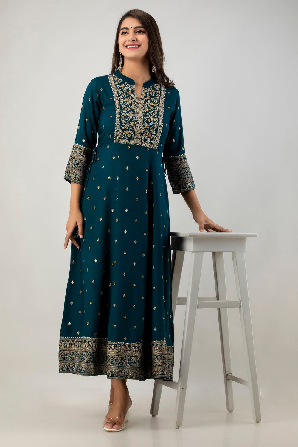 Juniper Women's Teal Rayon Printed Flared Dress - Distacart