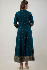 Thumbnail for Juniper Women's Teal Rayon Printed Flared Dress - Distacart
