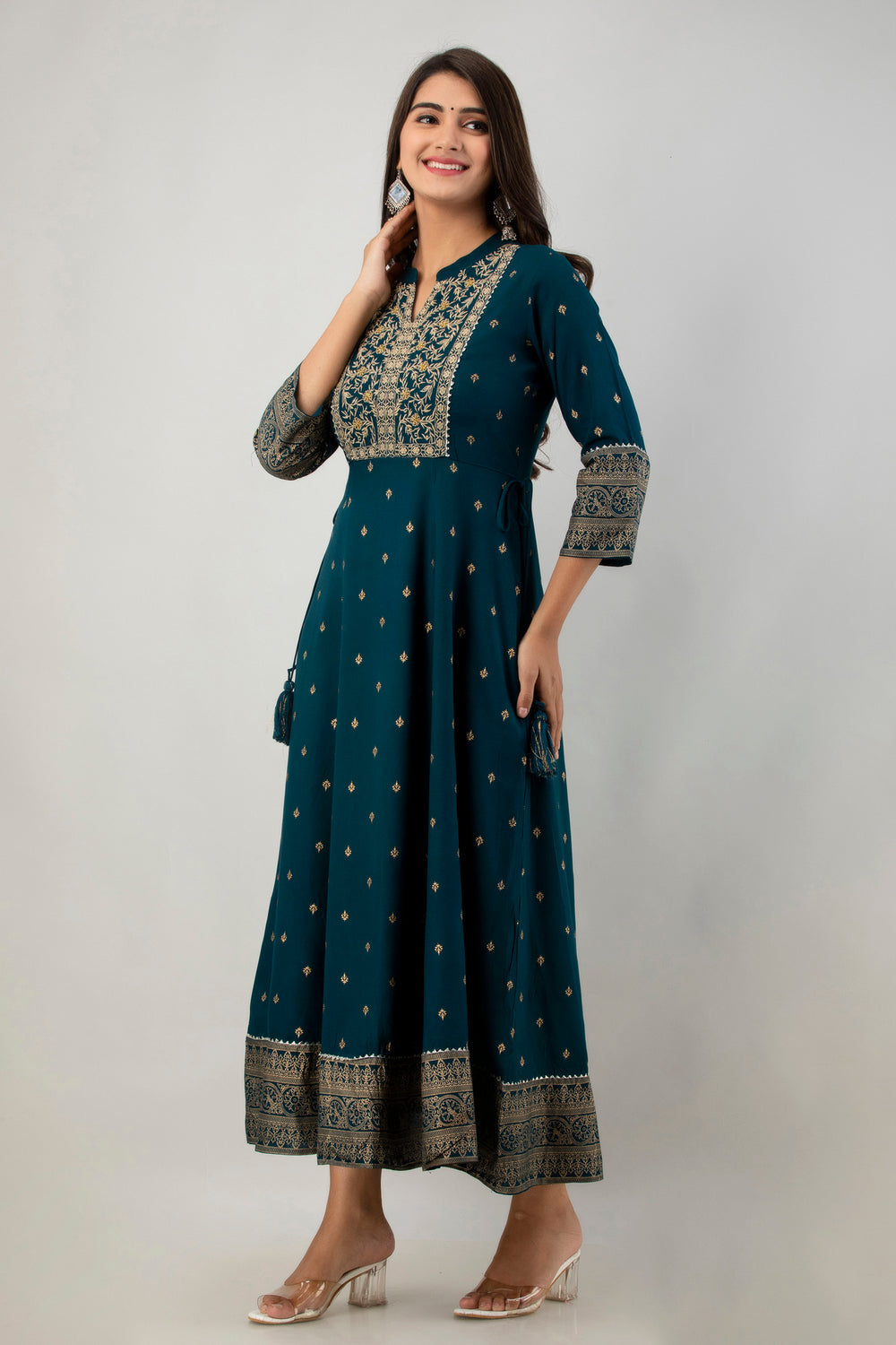 Juniper Women's Teal Rayon Printed Flared Dress - Distacart