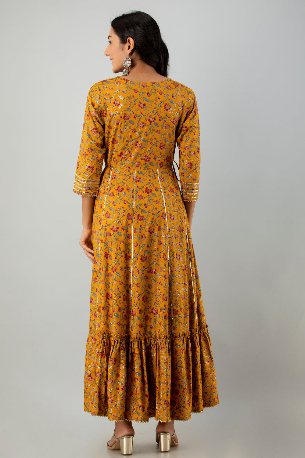Juniper Women's Mustard Rayon Printed Flared Dress - Distacart