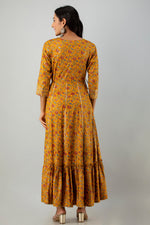Thumbnail for Juniper Women's Mustard Rayon Printed Flared Dress - Distacart