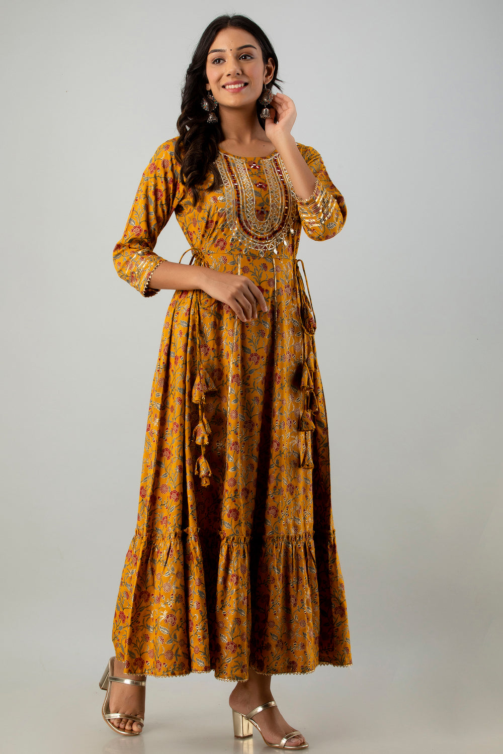 Juniper Women's Mustard Rayon Printed Flared Dress - Distacart