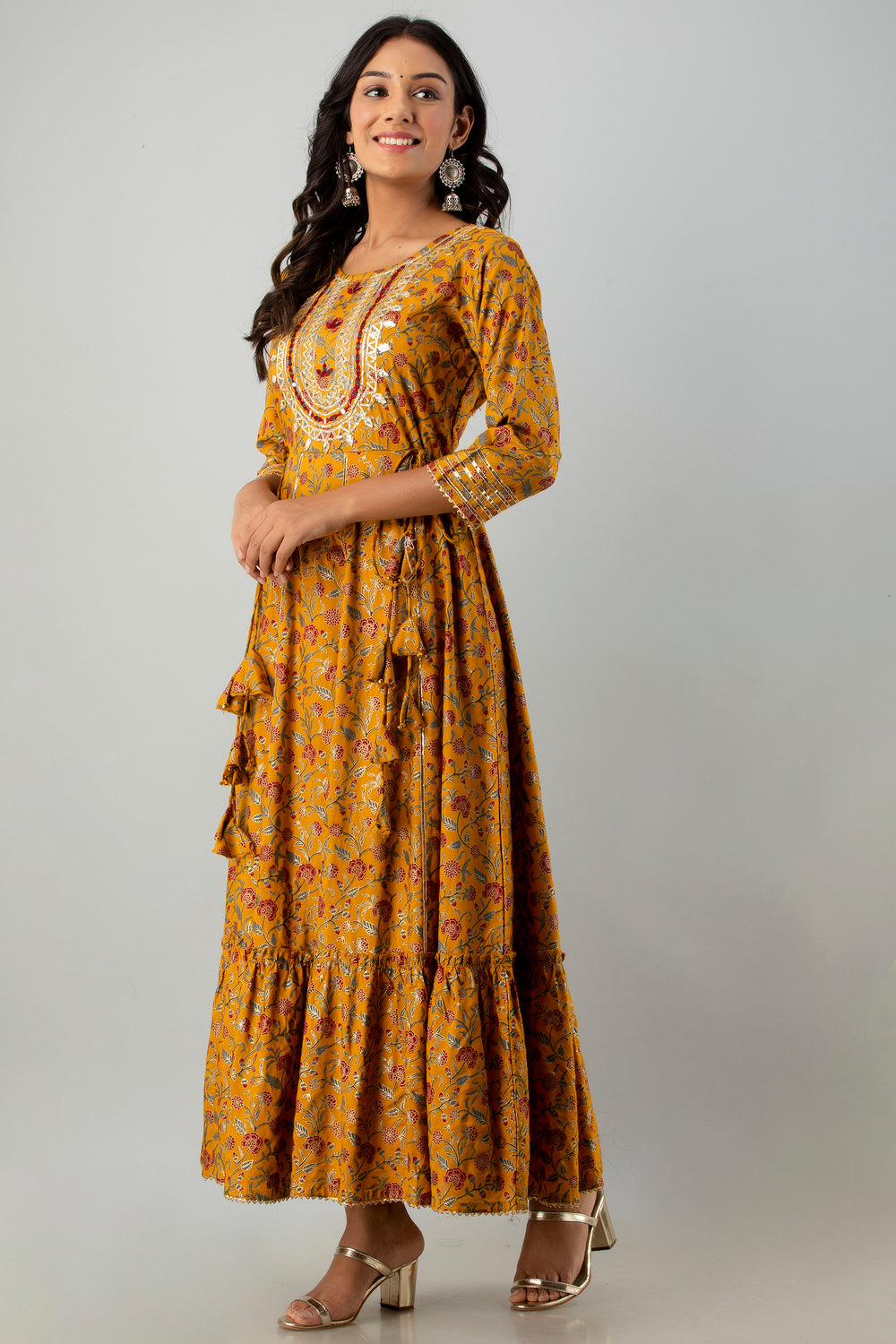 Juniper Women's Mustard Rayon Printed Flared Dress - Distacart