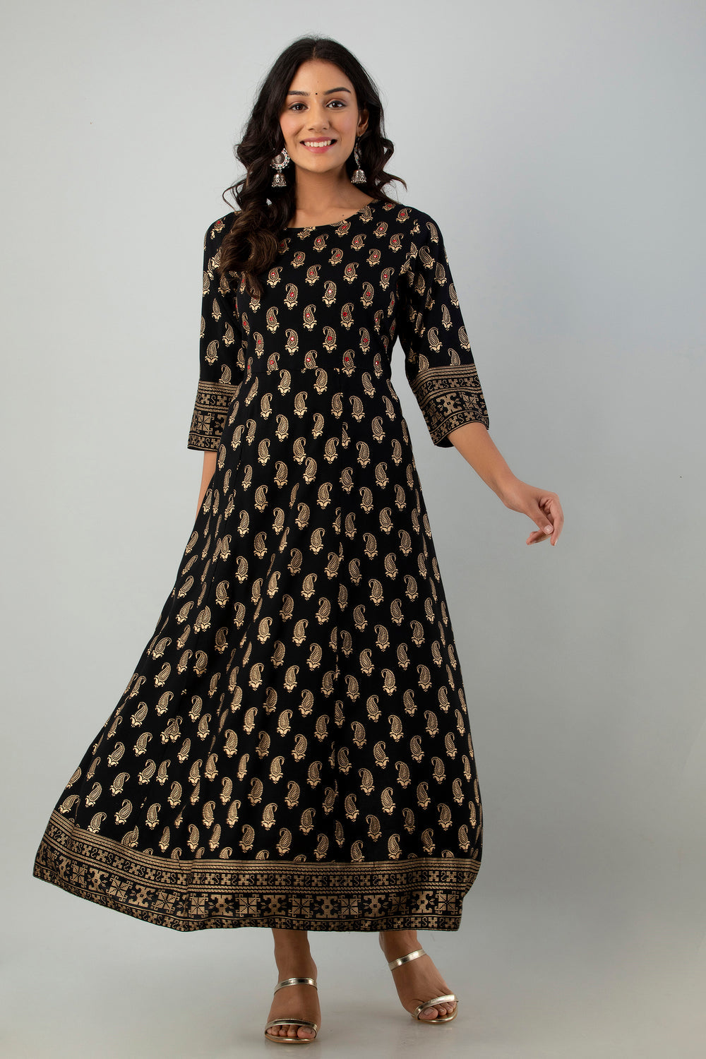 Juniper Women's Black Rayon Printed Flared Dress - Distacart