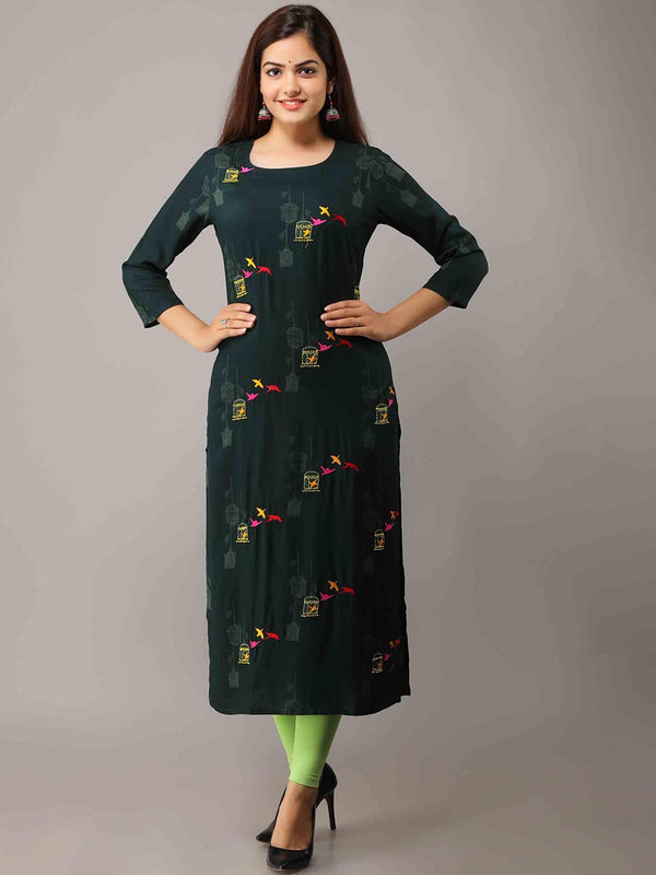 Kalini Women Green Printed Thread Work Kurta - Distacart