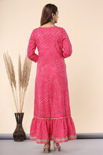 Thumbnail for Juniper Women's Fuschia Printed Embroidered Mirror Work Cotton Flared Dress - Distacart