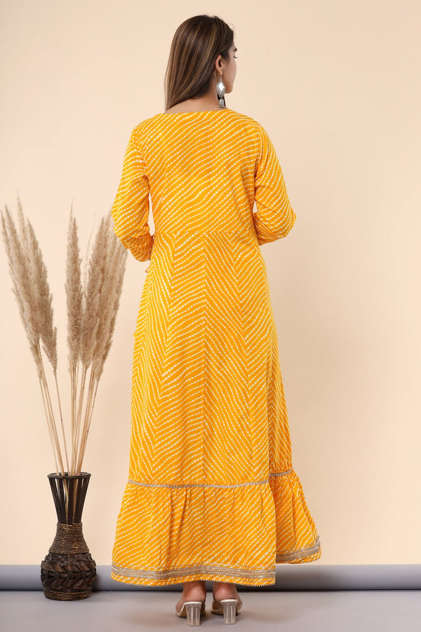 Juniper Women's Yellow Printed Embroidered Mirror Work Sequin Cotton Flared Dress - Distacart