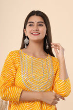 Thumbnail for Juniper Women's Yellow Printed Embroidered Mirror Work Sequin Cotton Flared Dress - Distacart