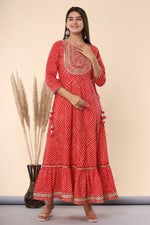 Thumbnail for Juniper Women's Maroon Printed Embroidered Mirror Work Sequin Cotton Flared Dress - Distacart