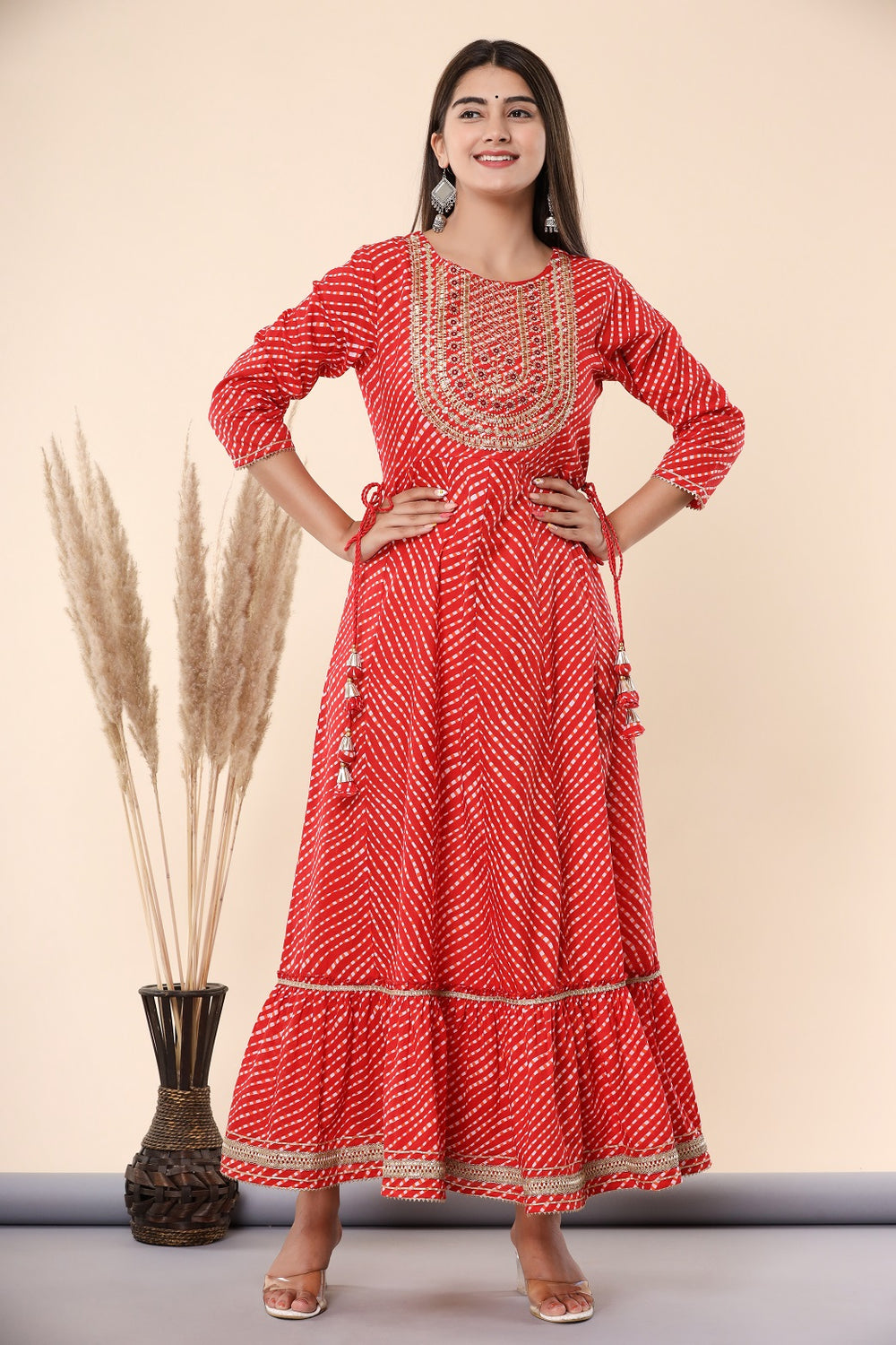 Juniper Women's Maroon Printed Embroidered Mirror Work Sequin Cotton Flared Dress - Distacart