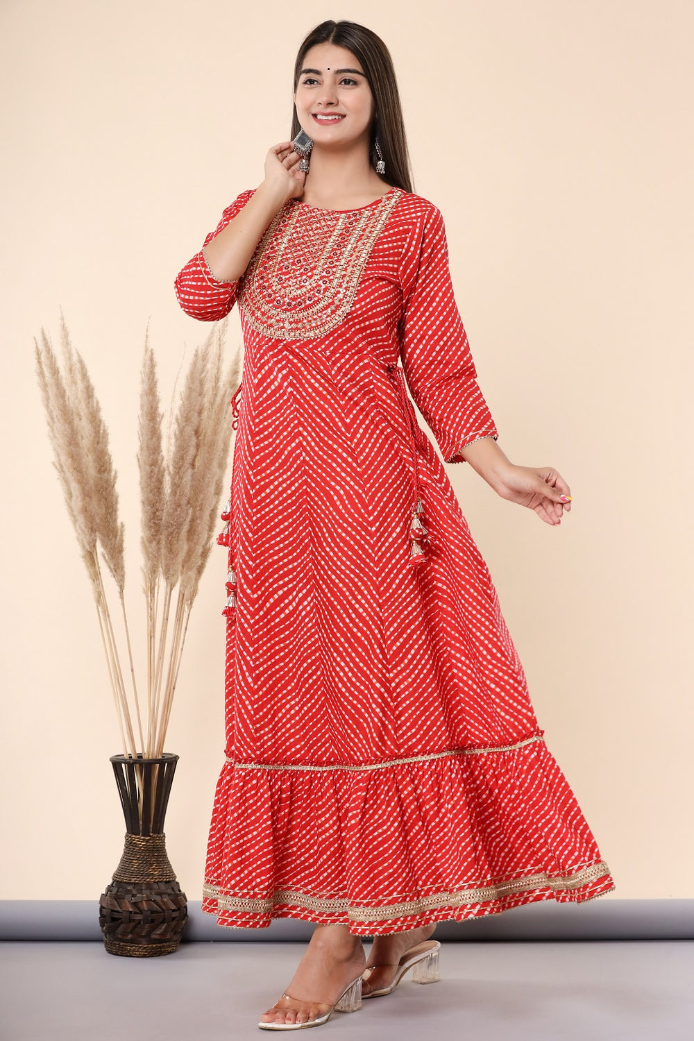 Juniper Women's Maroon Printed Embroidered Mirror Work Sequin Cotton Flared Dress - Distacart