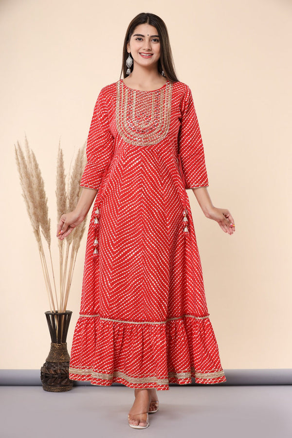 Juniper Women's Maroon Printed Embroidered Mirror Work Sequin Cotton Flared Dress - Distacart