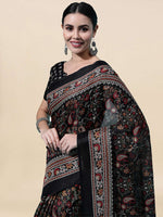 Thumbnail for Kalini Black & Red Floral Jute Silk Ikat Saree - Distacart