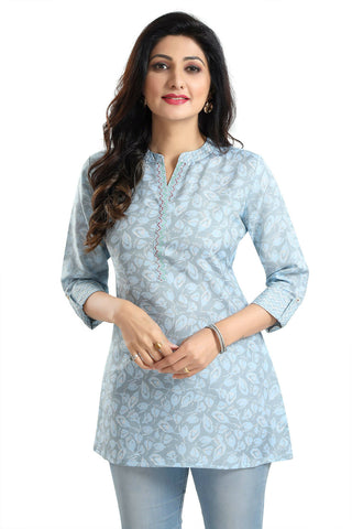 Snehal Creations Pretty Pastel Blue Rayon Short Kurti Tunic Top - Distacart
