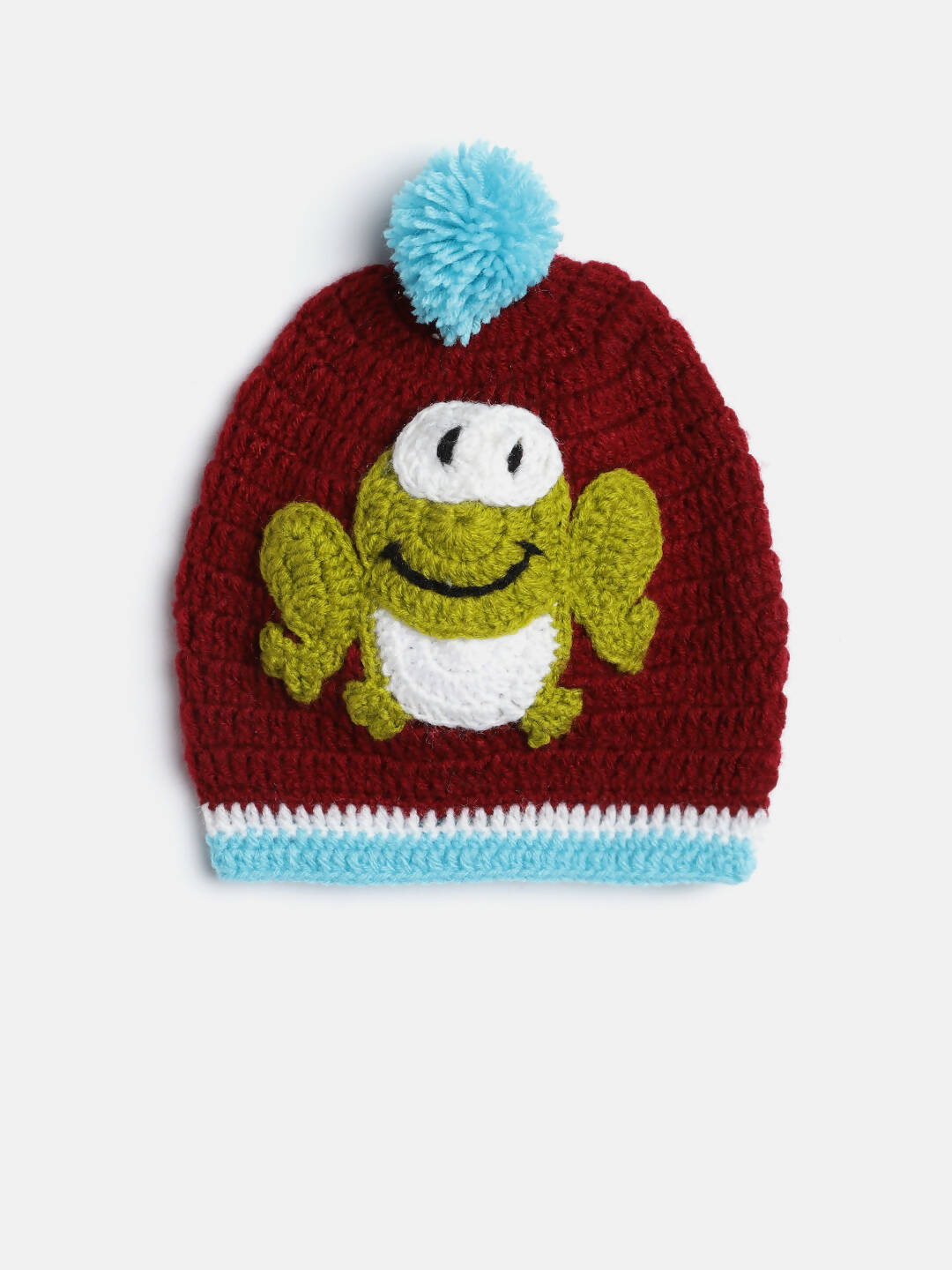 Chutput Kids Woollen Hand Knitted Frog Detailed Cap - Maroon - Distacart
