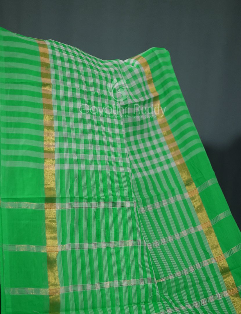 Light Green Colour With Checks Pure Mangalgiri Cotton Saree By Gayathri Reddy Designer Studio - Distacart