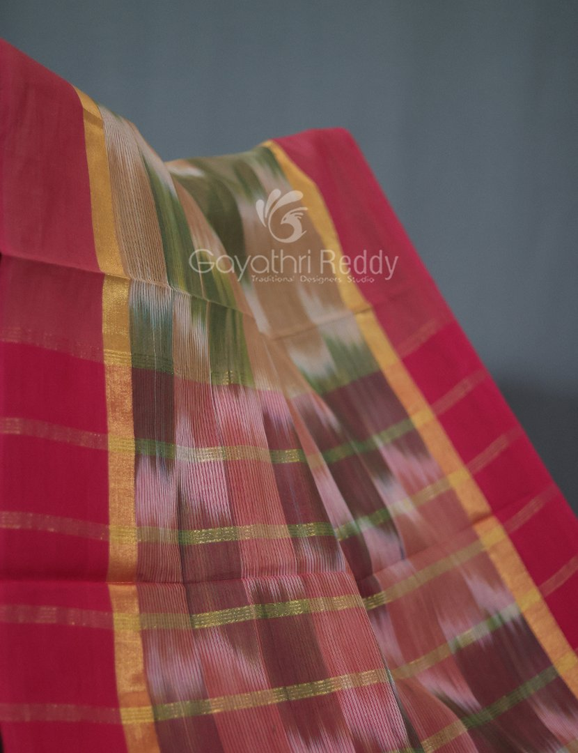 Dual Shades of Mustard And Pink Mangalagiri Ikkat Cotton Saree By Gayathri Reddy Designer Studio - Distacart