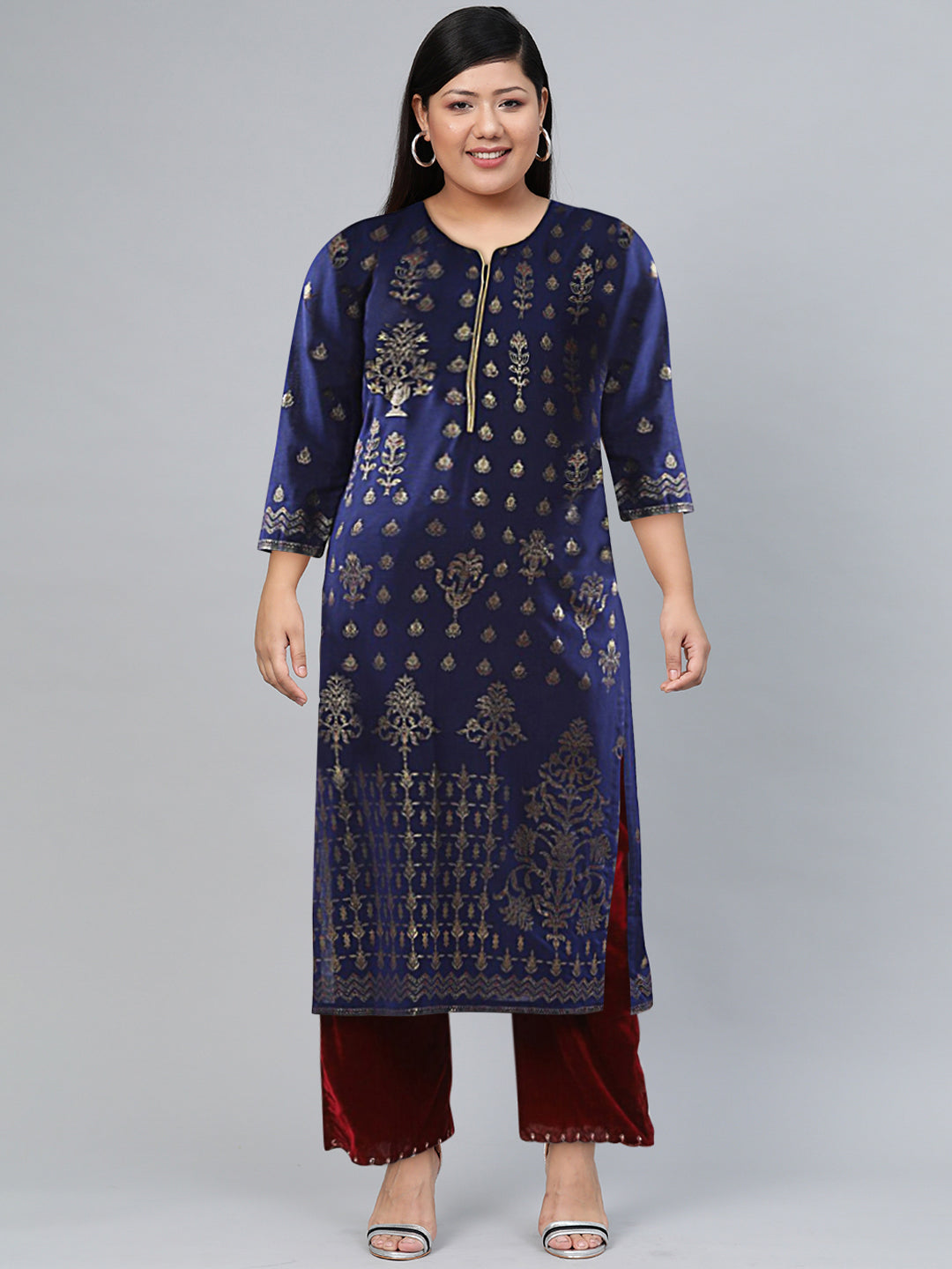 Biba Women Blue Ethnic Motifs Printed Rayon Kurta - Distacart