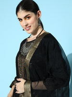 Thumbnail for Sangria Floral Yoke Design Jacquard Kurta with Trousers & With Dupatta - Distacart