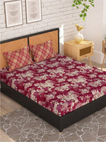 Thumbnail for Story@home Arena Magenta & White Floral Microfiber 180 TC Queen Bedsheet & 2 Pillow Covers - Distacart
