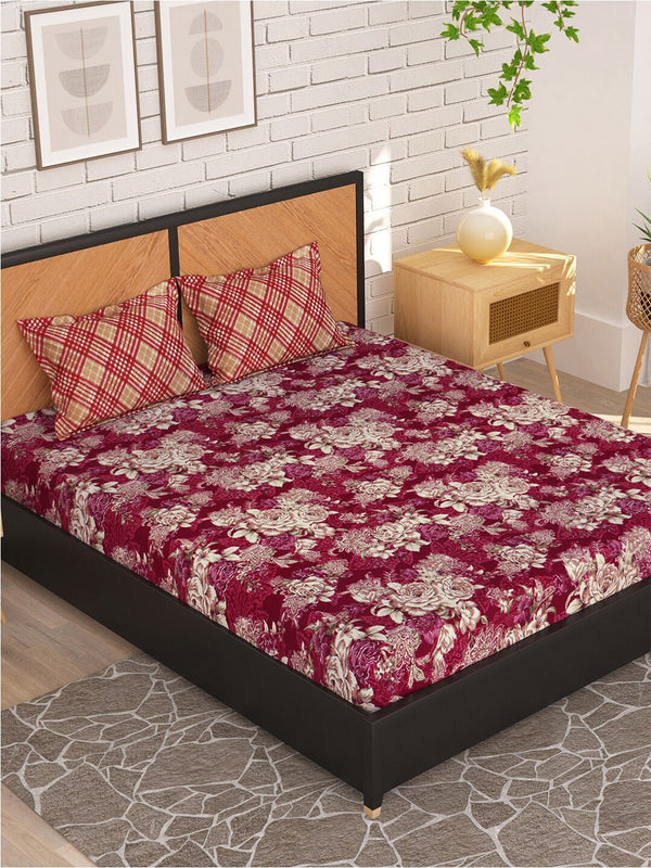 Story@home Arena Magenta & White Floral Microfiber 180 TC Queen Bedsheet & 2 Pillow Covers - Distacart