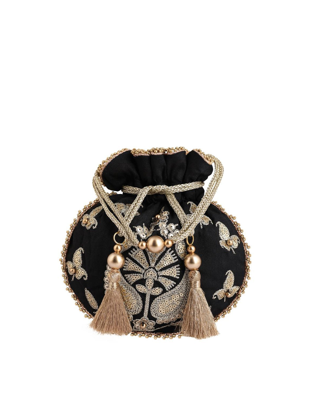 Masq Black & Gold-Toned Embroidered Potli Clutch - Distacart