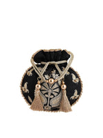 Thumbnail for Masq Black & Gold-Toned Embellished Embroidered Potli Clutch - Distacart