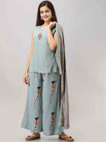 Thumbnail for Kalini Women Blue Floral Embroidered Thread Work Kurti with Palazzos - Distacart